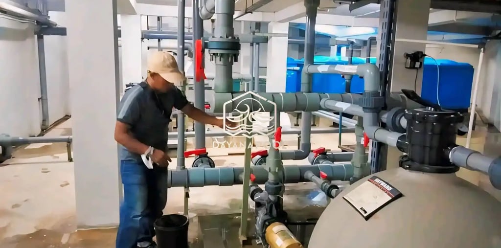 pemasangan pompa, filter dan instalasi kolam renang