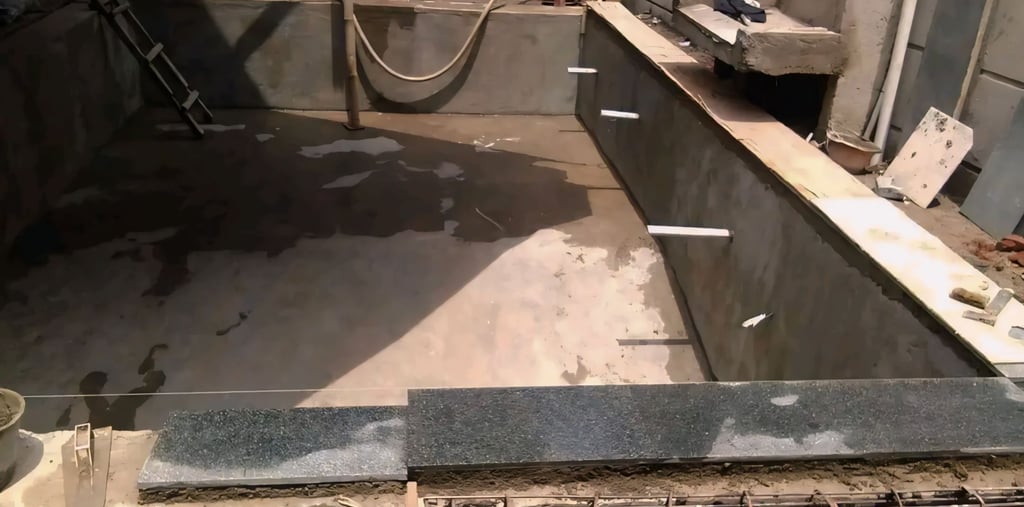 Kontraktor kolam renang profesional di Depok sedang mengerjakan pembuatan kolam renang