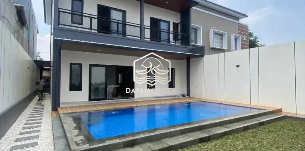 Kolam renang dengan desain minimalis dan fungsuonal di Karawang buatan dayanapool