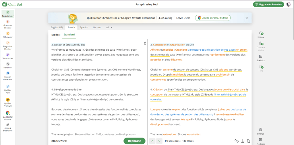 Quillbot: Paraphrasing Section: Insert text for AI-driven clarity and translation
