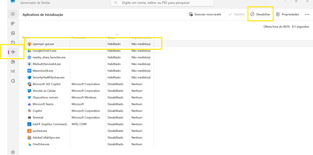 Controle os Aplicativos de Inicialização