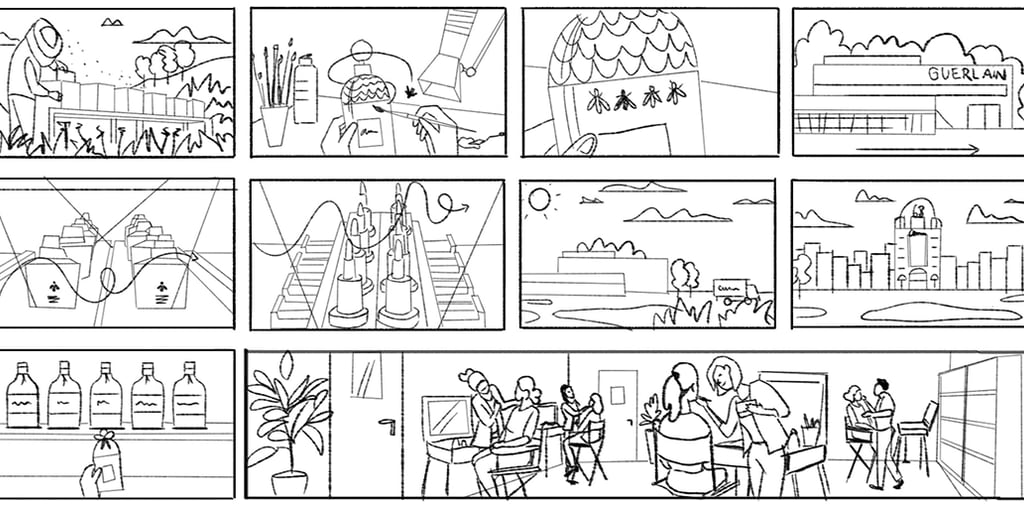 Storyboard crayonné film animation mMotion Design Luxe Guerlain 2Factory FEVR Paris agence motion