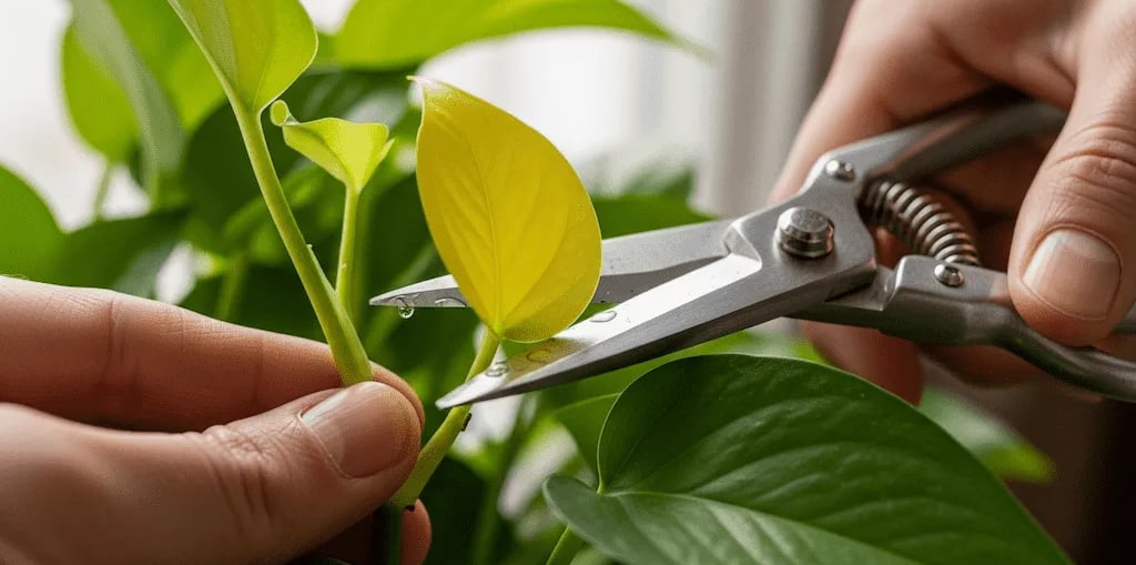 Poda de plantas de interior con herramientas adecuadas