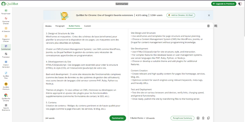 Quillbot: Summarizer Section: Condense your text, highlighting the main points.