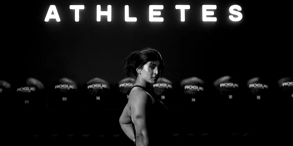 mais alhajri posting in profile under athletes training system logo during fitness photoshoot