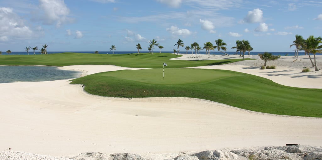Punta Espada Golf Course with ocean views and white sand bunkers in Cap Cana, Dominican Republic