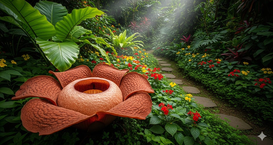 large corpse flower in strange flower garden