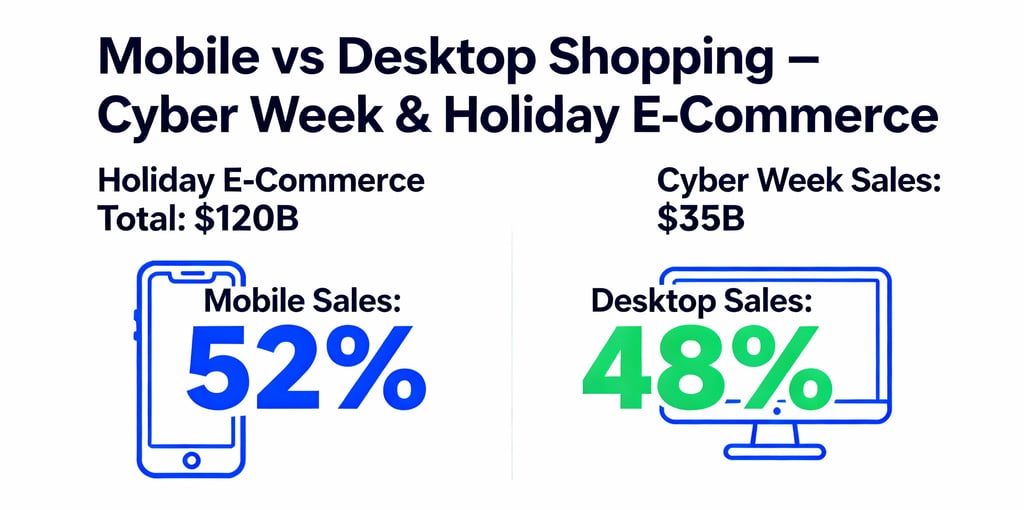 Mobile vs desktop shopping comparison showing 52% mobile sales during Cyber Week