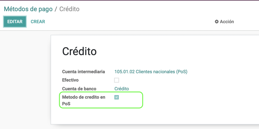 crear nuevo método de pago