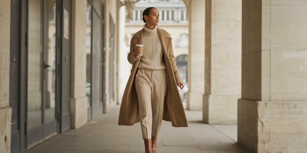 Close-up of quiet luxury winter accessories featuring a neutral cable-knit sweater texture