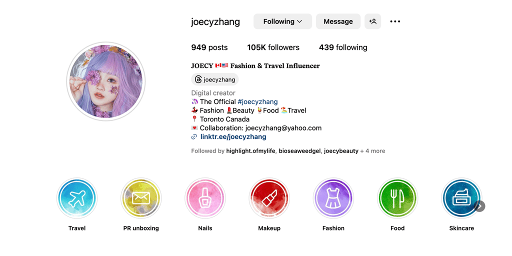 Joecy influencer and followers 105k, Fashion Beauty 