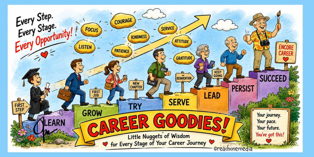 Cartoon banner depicting the career journey of life.