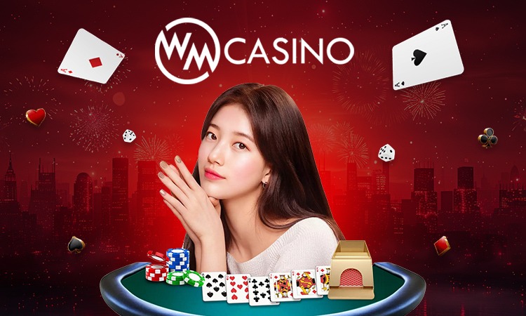 a woman holding a casino card game with a casino table