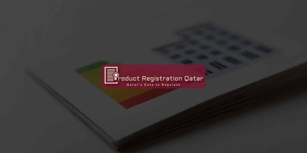A printed classification chart on a desk with the Product Registration Qatar logo overlayed in the center.