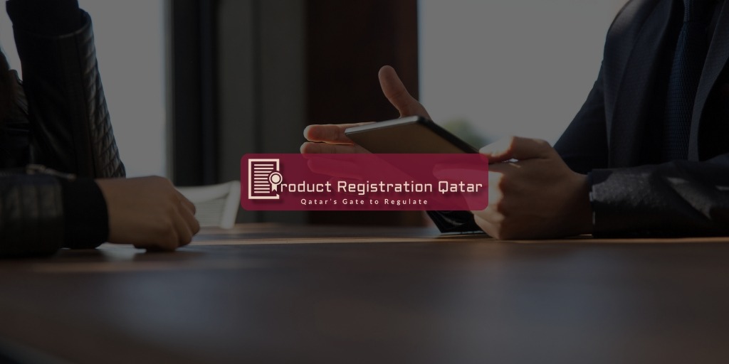 Product Registration Qatar Logo with Slogan and Free Consultation Blog background