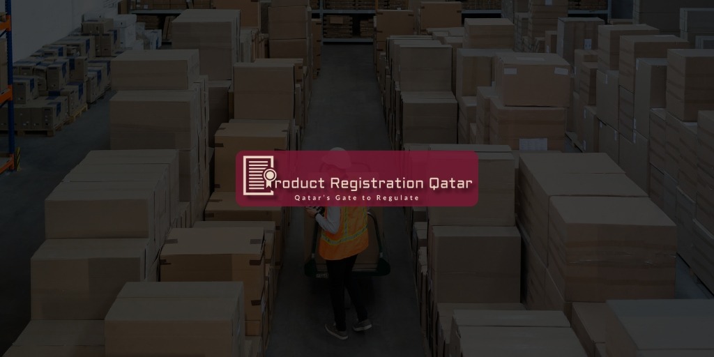 Warehouse aisle with stacked cartons and a worker moving a pallet—illustrating importer–distributor operations in Qatar.