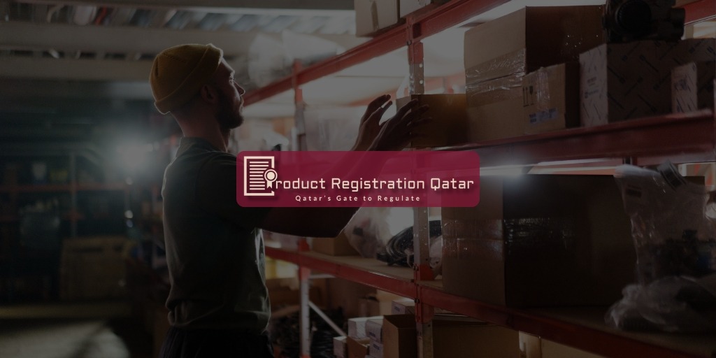 Staff removing recalled product from shelf with visible recall notice label in Qatar retail setting.