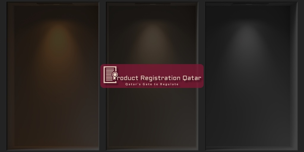 Three spotlighted display panels symbolizing label, formula, and distributor changes in Qatar’s post-approval product variati