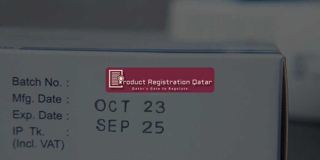 Close-up of product packaging showing manufacture and expiry dates, symbolizing shelf life regulations in Qatar.