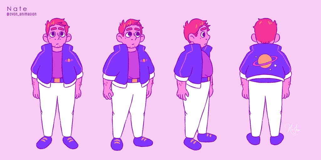 The character turnaround for Nate from StarLight Arcadia: IN THE SHADOWS, a film by cyon_animation