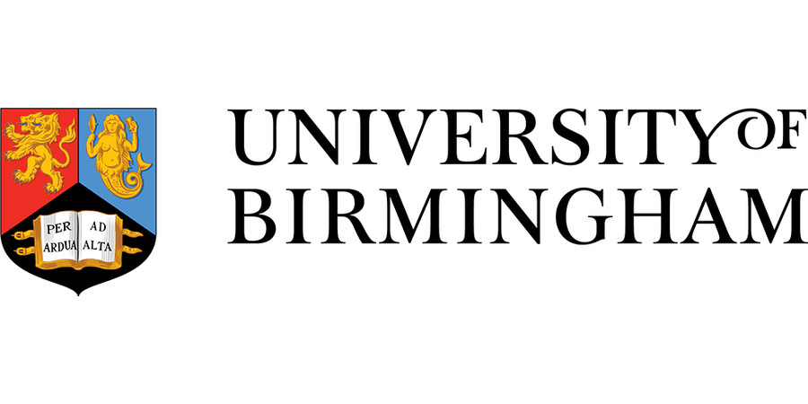University of Birmingham logo with shield-shaped emblem displaying a lion and book, and university