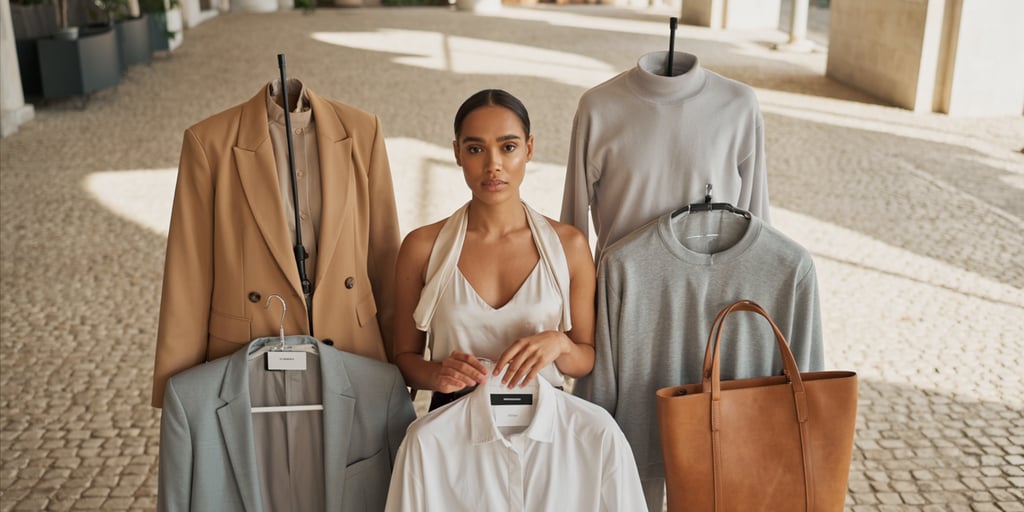 A high-end flat-lay of 10 minimalist capsule wardrobe essentials for 2026