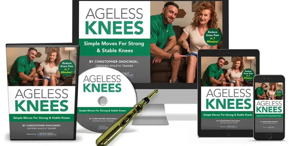 Ageless Knees program box with DVD and massage wand