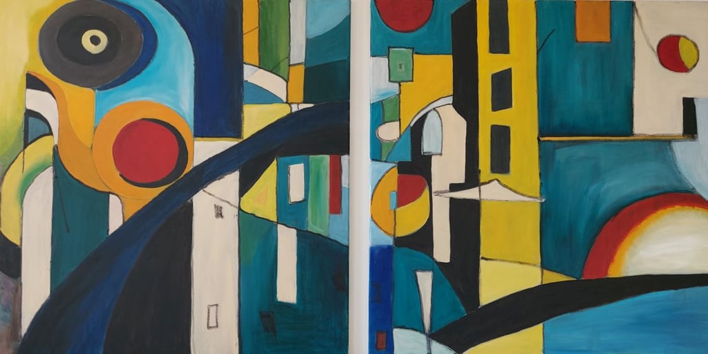 Uitzicht op de stad - diptych , olie op doek, 2x 100 x 100 cm