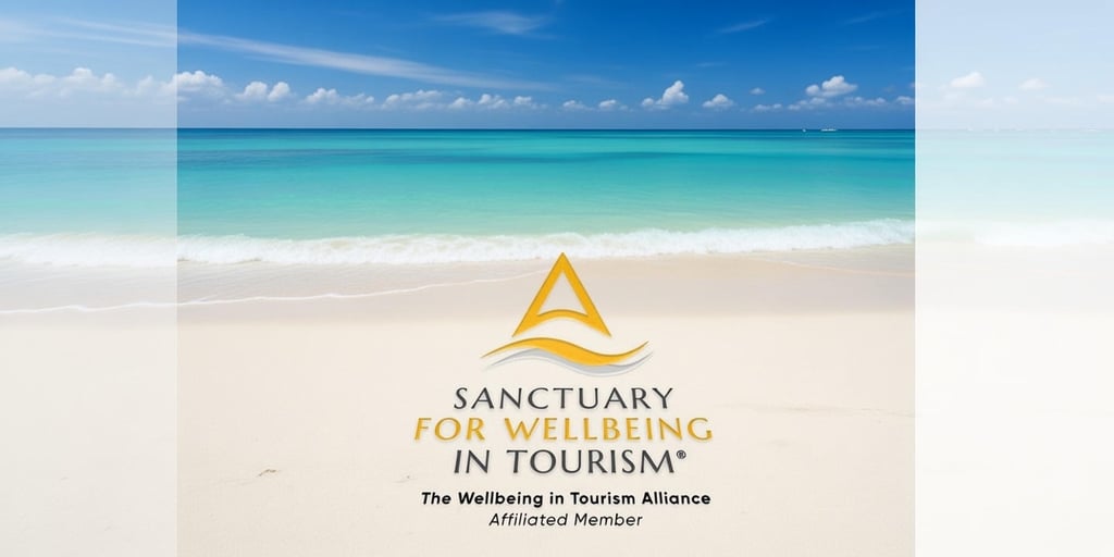 sanctuary for wellbeing in tourism logo on beach