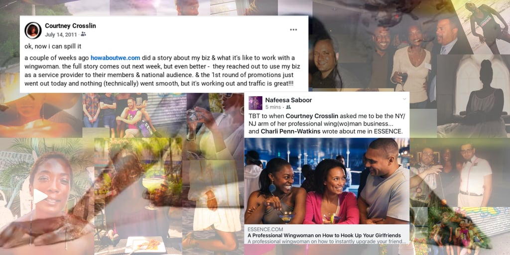 collage image of wingwoman and date coach courtney crosslin with press in essence magazine