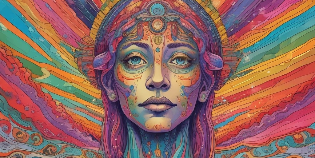 a woman with a colorful headdress and a colorful painting of a woman '