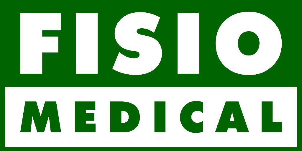 Logomarca da empresa Fisiomedical, com predominância das cores branco e verde.