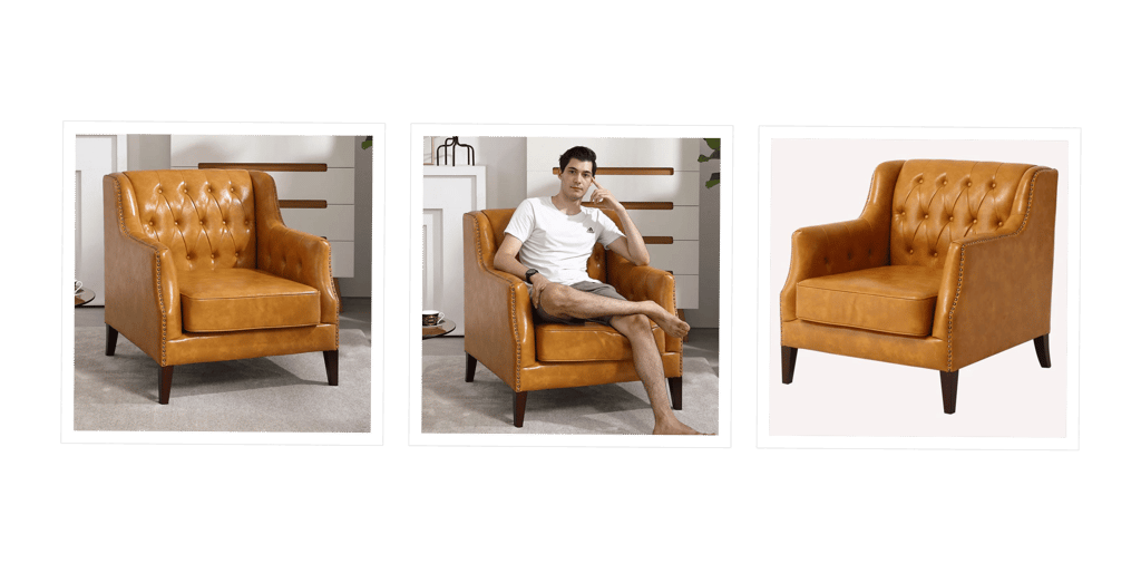 25Home Orange Leather Tufted Armchair