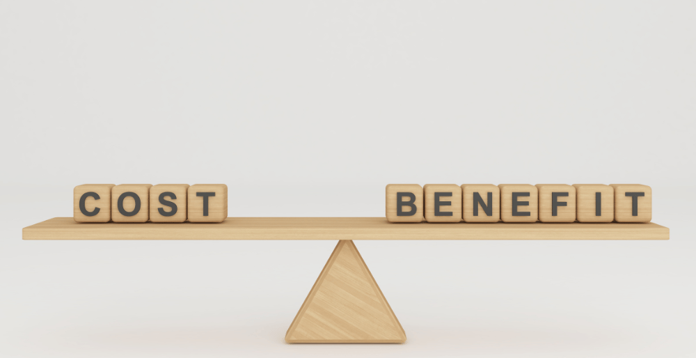 Cost vs benefit scale illustrating in-house vs offshore recruiter comparison.