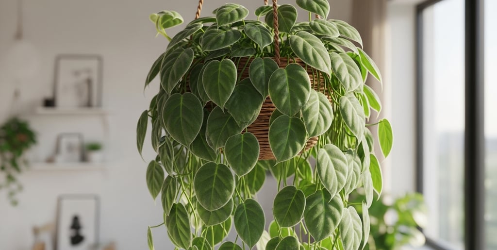 Una frondosa planta de Filodendro de Hoja de Corazón (Philodendron hederaceum)
