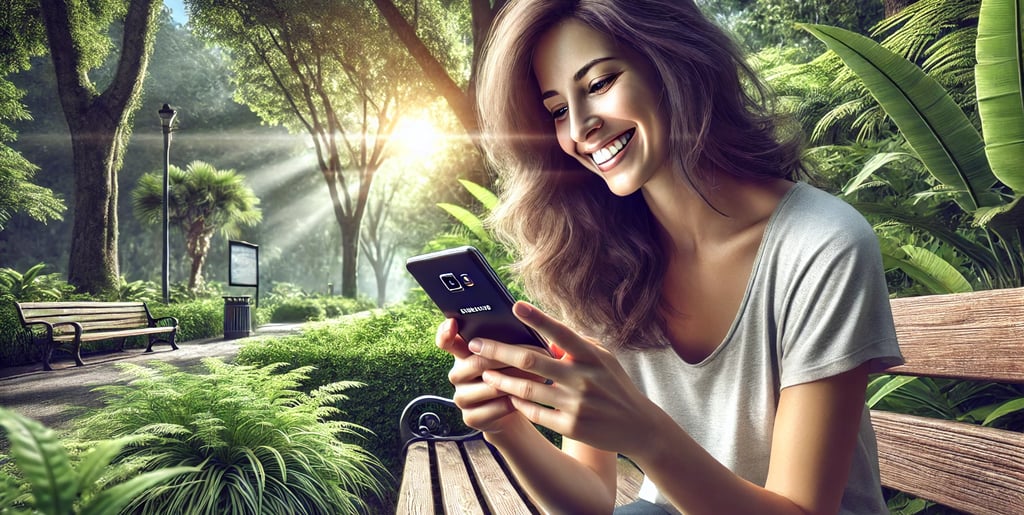 Mulher usando celular Samsung