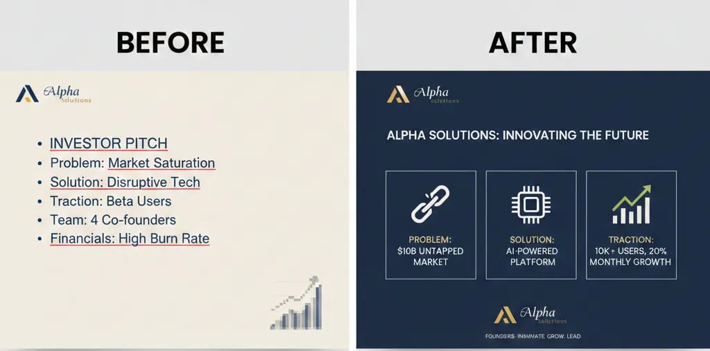 Pitch Deck Slide Redesign: Before and After Examples for Founders