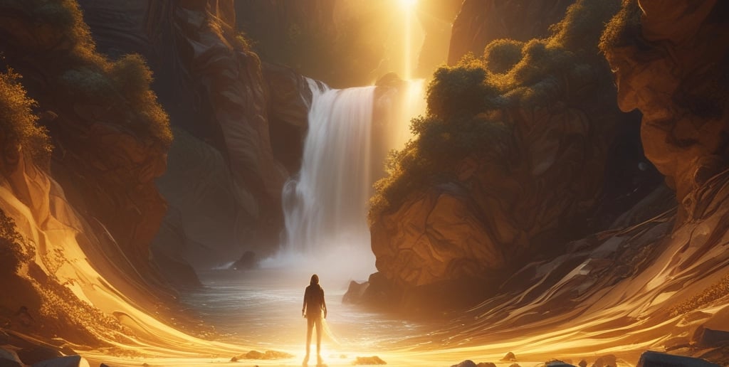 A person realizing they hold the same universal energy within them that they thought was external