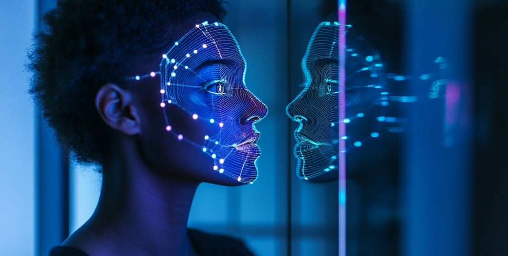 a woman with a face mask and a futuristic face