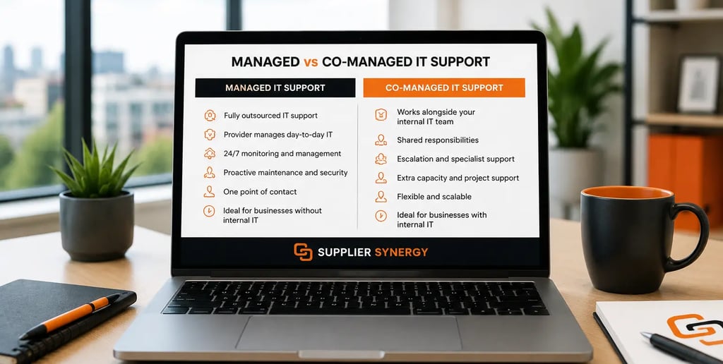 Business team comparing managed and co-managed IT support options in Birmingham