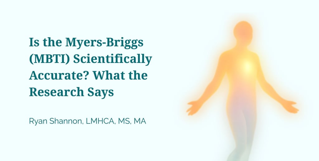 Graphic about Myers-Briggs MBTI scientific accuracy featuring a glowing human silhouette.