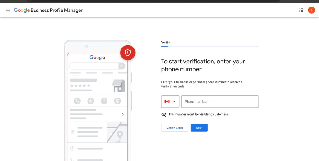 Google business profile setup verification with phone number