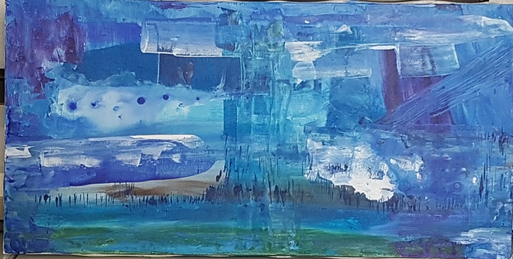 Peinture abstraite acrylique bleu vert – Jacqueline Poitevin