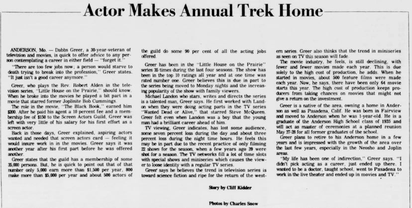 Dabbs Greer - Actor Makes Annual Trek Home