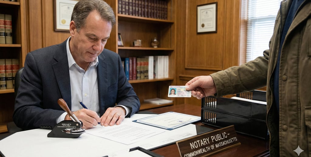 Massachusetts notary public completing a legally valid notarization