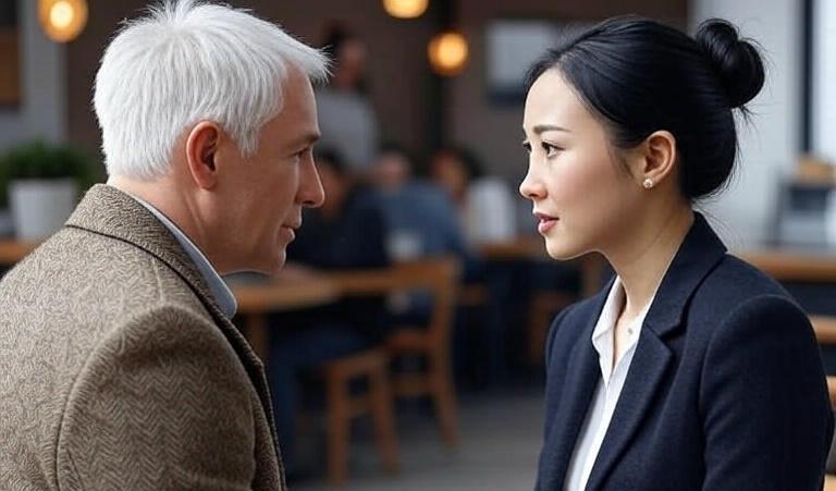 a man and woman sitting in a restaurant
