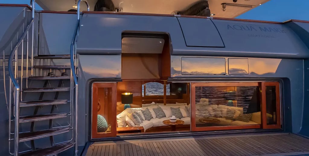 Interior of a luxury expedition yacht in the Galápagos Islands