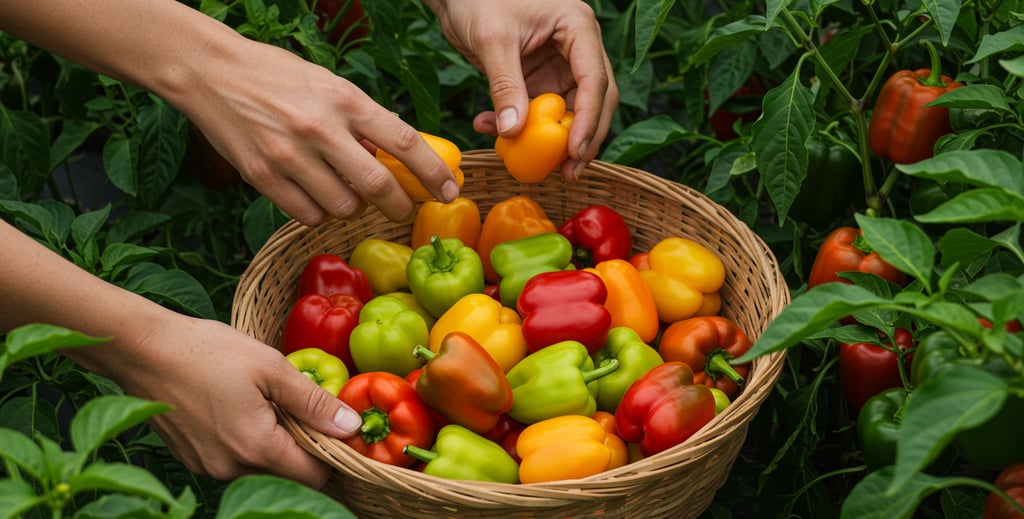 Harvesting peppers from container garden