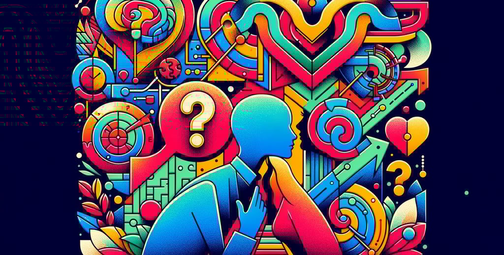 a colorful illustration of a man with a question mark