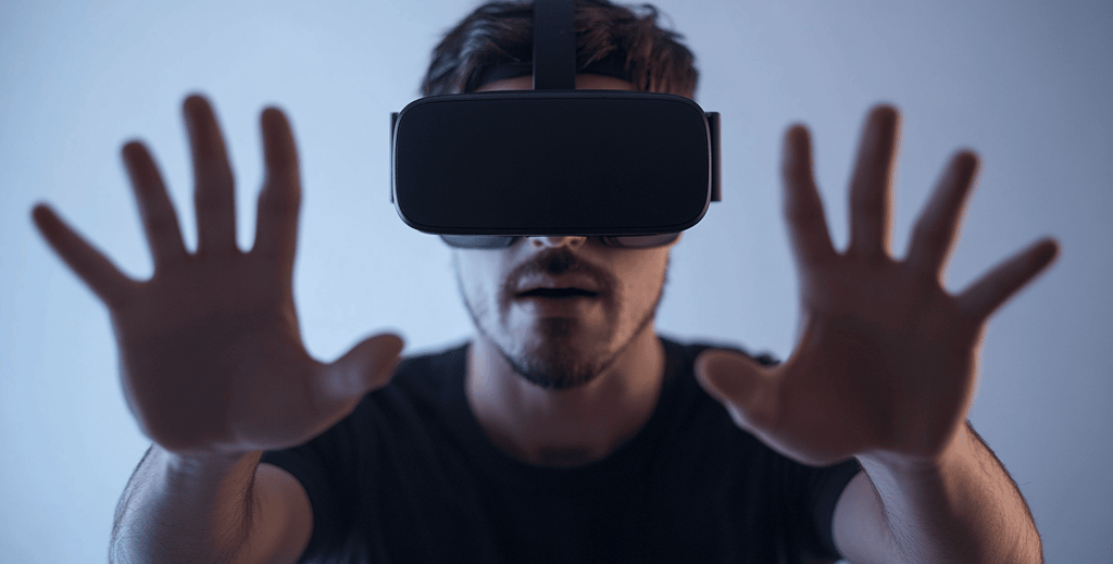 a man in a black shirt and a virtual reality